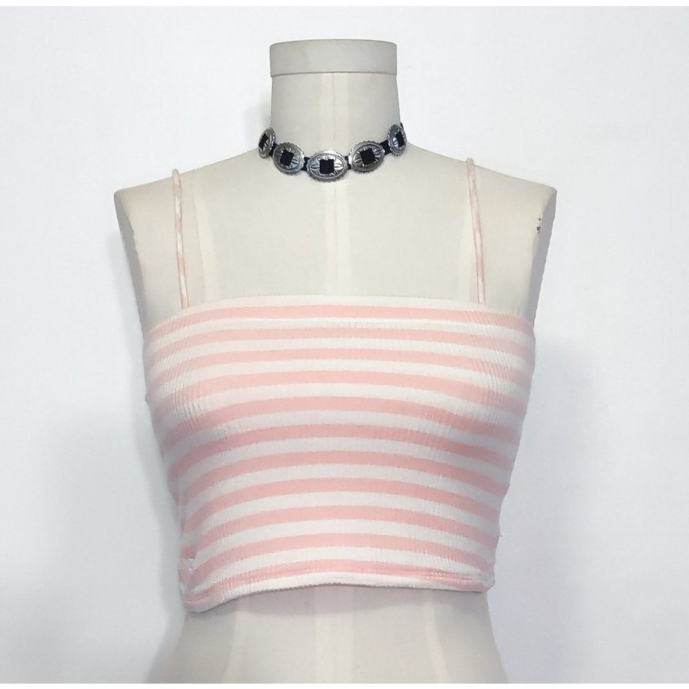 Pink & White Striped Crop Top